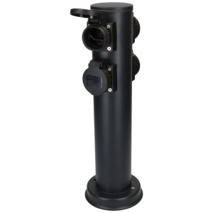Colonna presa da giardino Max Hauri, rotonda, acciaio, nero opaco, con 4 prese T13.