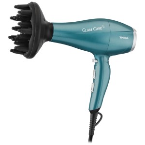 Sèche-cheveux Trisa Glam Care Petrol avec diffuseur pour un séchage doux et du volume.