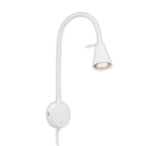 Lampe de chevet LED Briloner Tusa blanche avec bras orientable, idéale comme veilleuse.