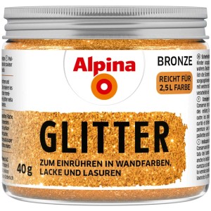Alpina Glitter Bronzo, barattolo da 40g da miscelare nella pittura per colori ad effetto scintillante.