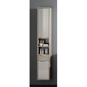 Mobile colonna bagno Lucky slim effetto larice con due ante e un cassetto.