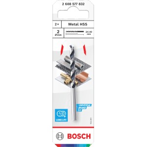 Set di punte elicoidali Bosch Metal HSS, 2 mm, 2 pezzi, per forare con precisione il metallo.
