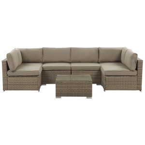 Beliani Ensemble lounge modulable 6 places en rotin marron avec coussins marron Belvedere.