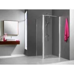 Breuer Elana 6 Drehtür mit Seitenwand, Anschlag links, Klarglas, Hebe-Senkmechanismus.