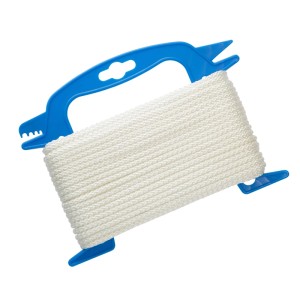 Corde en polyester blanche Conacord, diamètre 4 mm, longueur 20 m, sur bobine bleue.