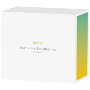 Weiße Hombli Verpackung für 75 Müllbeutel für Smart Cat Litter Box, mit grün-gelbem Farbverlauf.