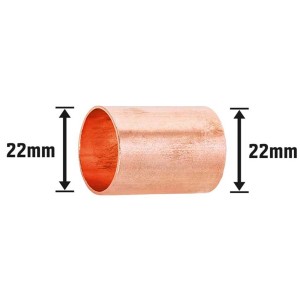 Manicotto a saldare in rame, diametro 22 mm, per il collegamento di tubi in rame.