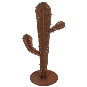Rostfarbener Deko-Kaktus aus Metall für den Garten, 80cm hoch.