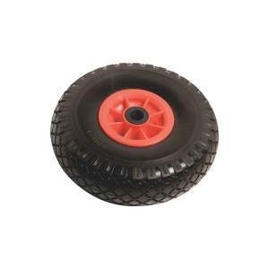 Pannensicherer Reifen mit Rillenprofil, Ø 260 mm, rote Kunststofffelge, Traglast 100 kg.