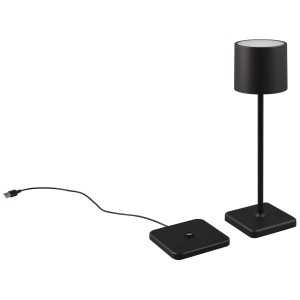 Lampada da tavolo a LED a batteria Reality Fernandez nera con stazione di ricarica, colore della luce regolabile.