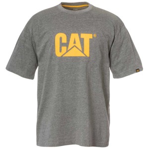T-shirt Cat® Trademark gris avec logo jaune, taille M, en coton.