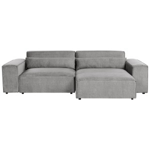 Canapé d'angle Beliani Hellnar en polyester gris avec coussins, 70x176x262 cm.