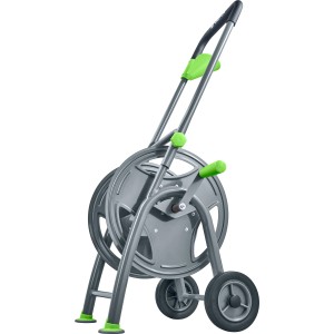 Avvolgitubo Geka con tubo da 25 m, grigio e verde, per un uso flessibile in giardino.