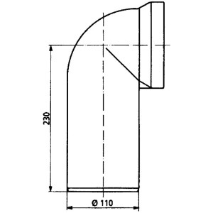Dessin technique d'un coude de raccordement WC blanc à 90°, diamètre 110 mm.