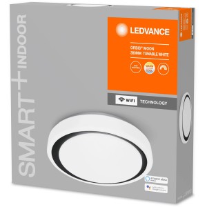 Confezione della plafoniera Ledvance Smart+ WiFi Orbis Moon, bianco-nero, Ø 38cm, Tunable White.