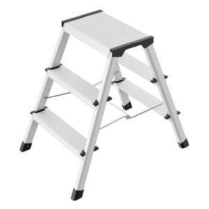 Scala a doppia salita in alluminio Hailo con 2x3 gradini, color argento, per casa, giardino e garage.