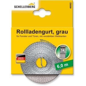 Schellenberg Sangle de volet roulant Mini, 14 mm, 6 m, Gris. Sangle pour volets roulants avec bords renforcés.