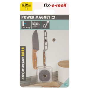 Magnete a vaso in neodimio Fix-o-moll, 20mm, con foro svasato, tiene i coltelli al muro.