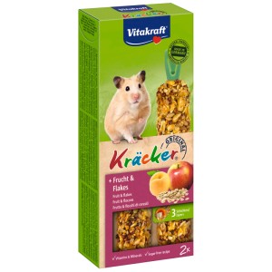 Confezione di Kräcker Fruit & Flakes per criceti, alimento supplementare per roditori con frutta e cereali.