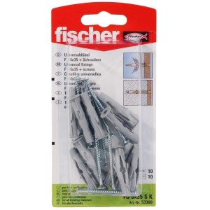 Fischer Tasselli universali 6x35 con viti, confezione da 10. Tasselli per una tenuta sicura in vari materiali da costruzione.