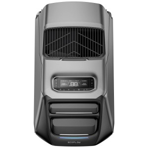 Climatiseur portable Ecoflow Wave 3 gris/noir avec affichage numérique et sorties d'air.