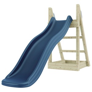 Scivolo blu OutdoorToys Gazelle con struttura in legno per il giardino.