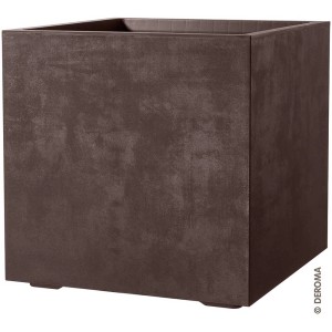 Pot de fleurs carré marron Deroma Millenium (49x49x49 cm) aspect pierre naturelle.