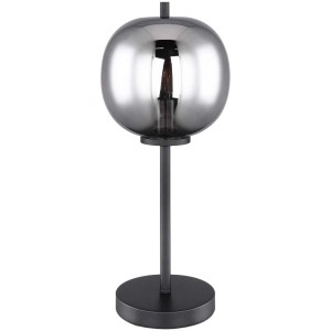 Lampe de table noire Globo Blacky avec abat-jour en verre fumé, lampe de chevet.