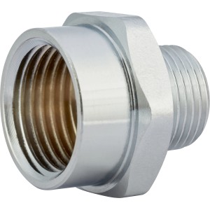 Nipplo riduttore filettato in ottone cromato, 16,7 mm x 18,6 mm, per raccordi filettati.