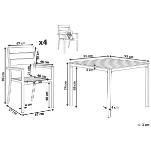 Ensemble de jardin 2 pièces Beliani Prato, beige : Table et chaise de jardin avec dimensions.