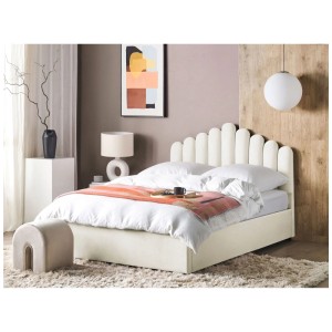 Weisses Beliani Bett Vincennes (160x200 cm) mit Stauraum und Samtbezug.