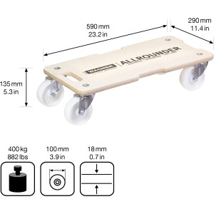 Wagner Transporthilfe 1326 avec 4 roulettes, capacité de charge 400 kg, en multiplex de bouleau, 590x290 mm.