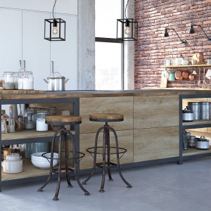 Suspension noire Briloner au design rétro au-dessus d'un comptoir de cuisine.
