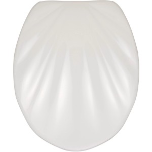 Sedile WC Wenko Premium Shell bianco con chiusura ammortizzata e design a conchiglia.