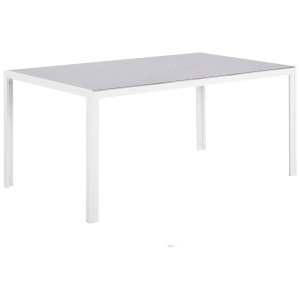 Tavolo da giardino rettangolare Beliani Catania con piano in vetro grigio e struttura bianca, 160x90 cm.
