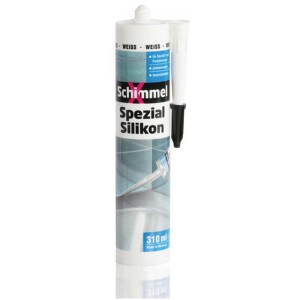 Weiße Silikon-Fugenmasse von Schimmel X, 310 ml, für Bad und Küche.