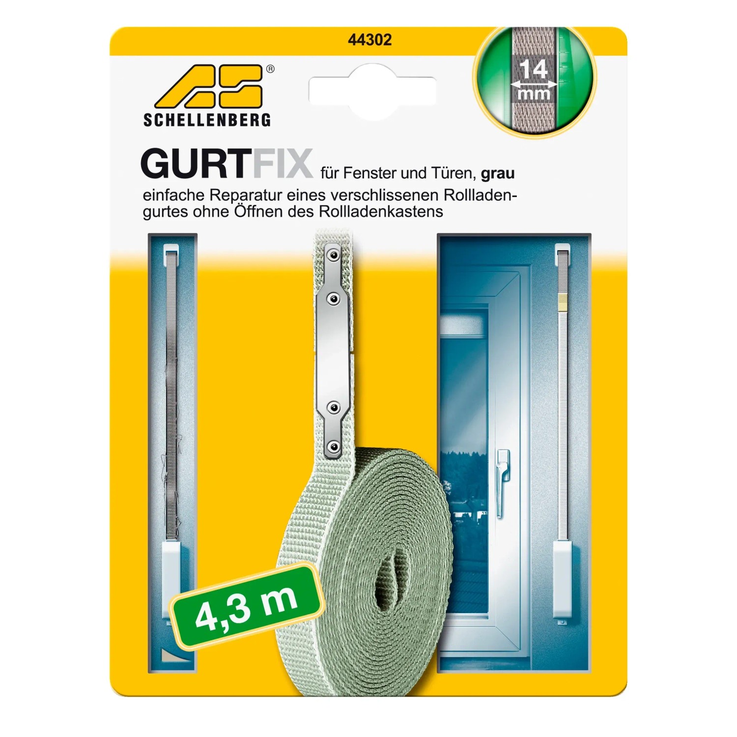 Kit Réparation Sangle Volet Roulant Schellenberg - 14mm X 4.3m, Gris, Pour Système MINI