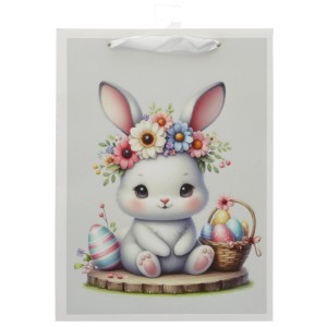 Sacchetto di carta decorativo pasquale con coniglietto, 24 cm, grigio. Ideale per confezionare piccoli regali di Pasqua.