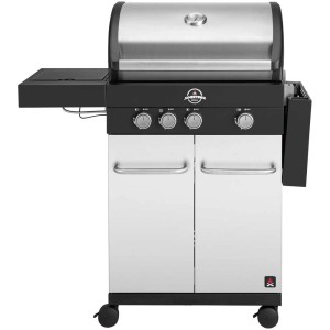 Barbecue à gaz 3 brûleurs Jamestown Maddox avec réchaud latéral, acier inoxydable et grille de maintien au chaud.