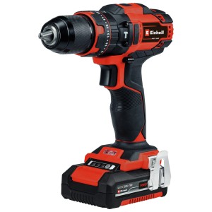 Trapano avvitatore a impulsi a batteria Einhell TE-CD 18/40 Li-i +64, rosso/nero, con batteria e accessori.