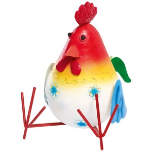 Buntes Deko-Huhn aus Stahlblech, sitzend, 23 cm hoch, für die Gartendekoration.