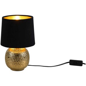 Lampada da tavolo Sophia E14 oro con paralume in velluto nero per soggiorno e camera da letto.