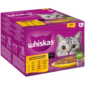 Whiskas Katzen-Nassfutter 1+ Geflügelauswahl in Sauce, 24 x 85g Packung.
