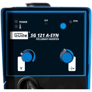 Gros plan sur le poste à souder Güde SG 121 A-SYN à fil fourré avec commandes.