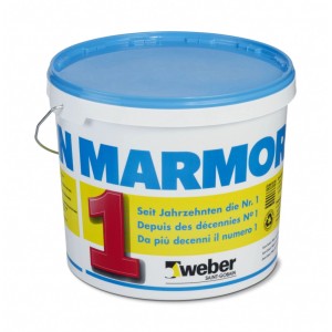 Secchio di intonaco interno Marmoran Carrara a finitura piena, grana 1,5 mm, 25 kg.