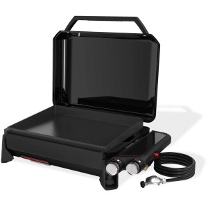 Weber Premium Plancha Slate GP, schwarzer Gasgrill mit Antihaft-Grillfläche und Dual-Zone-Hitze.