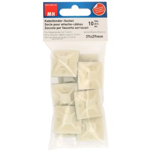 Lot d'embases autocollantes pour colliers de serrage, blanc, pour colliers jusqu'à 7,6 mm d'épaisseur, 10 pièces, 29x29 mm.