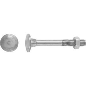 Vis à tête bombée LUX M6x50 en inox, lot de 50 avec filetage total et écrou.