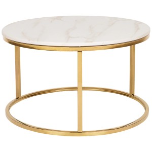 Table basse Beliani Coral, beige et doré avec effet marbre, Ø 70 cm.