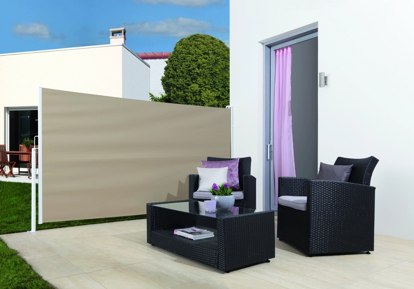 Seitenmarkise Livingston mit Pfosten Beige 300 x 150 cm kaufen bei OBI
